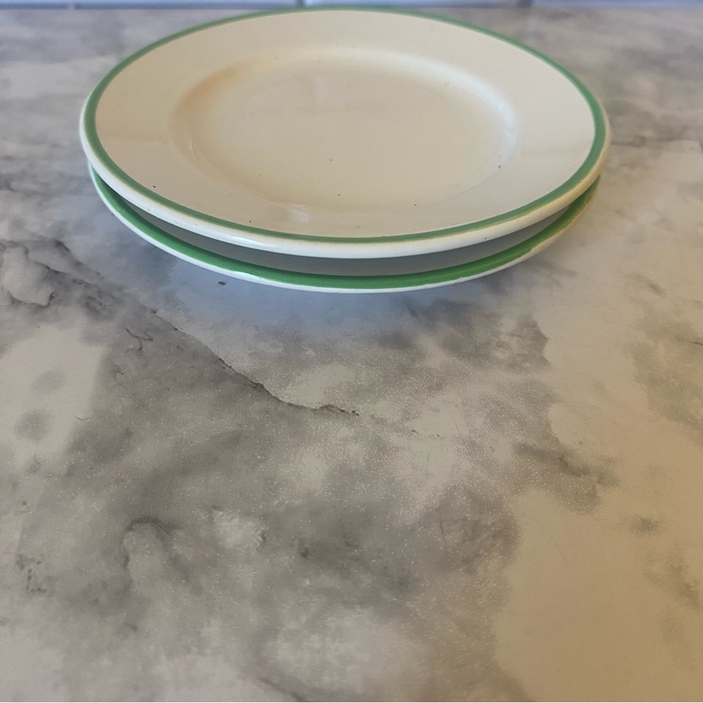 Vintage Cream Plate with Green Rim - Set of Two - Picture 3 of 4